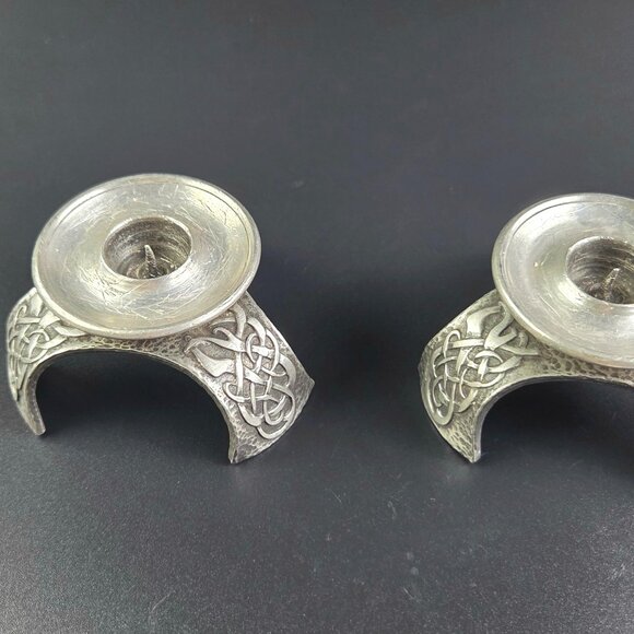 Vintage Open Ocean Celtic Design Pewter Candleholders – Set of 2 - Picture 1 of 11